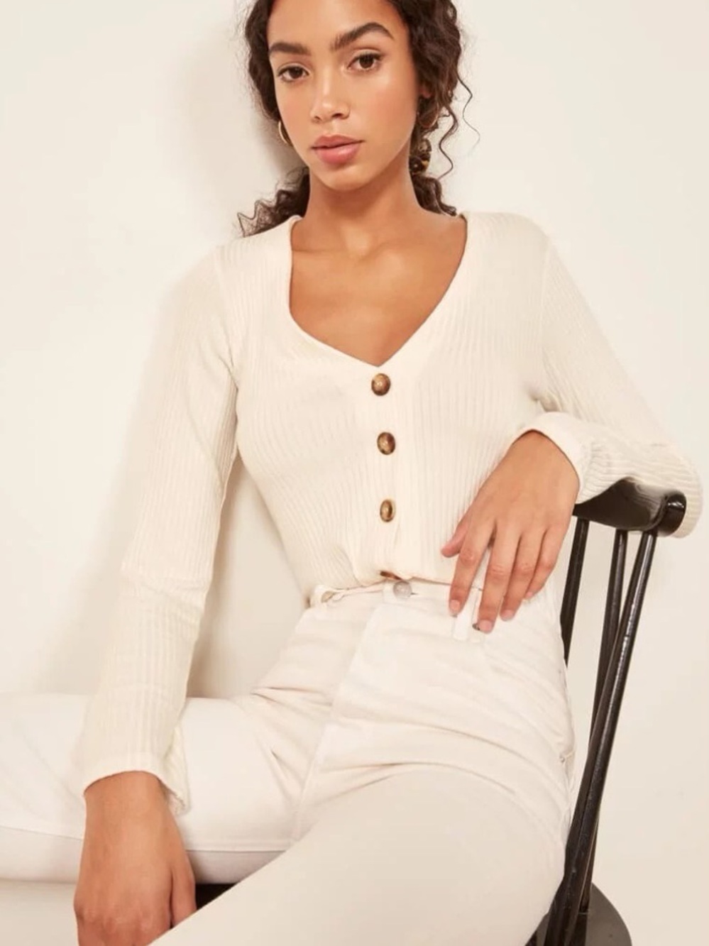Reformation Jeans White/Ivory Ribbed Top Cardigan lightweight size Small
